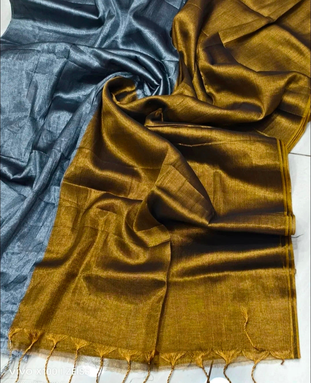 Raga mul tissue cotton dual shade saree