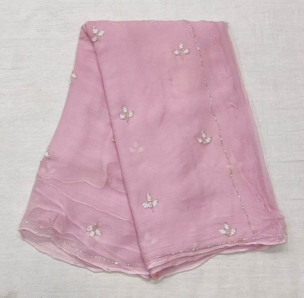 Soft chiffon saree leaf pattern