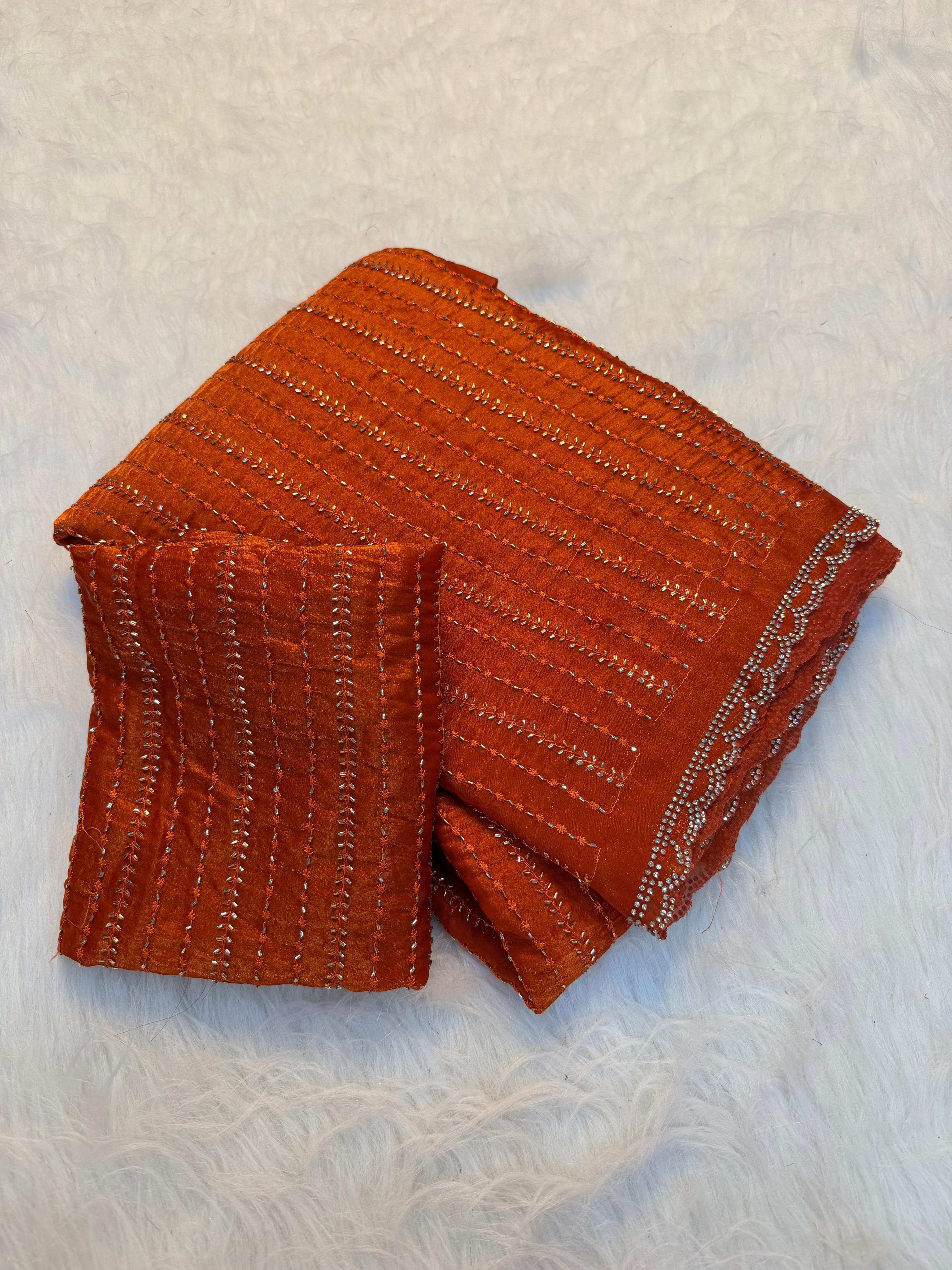 Space silk katli and siroski work sarees