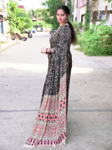 Ajrak design crepe silk mirror saree