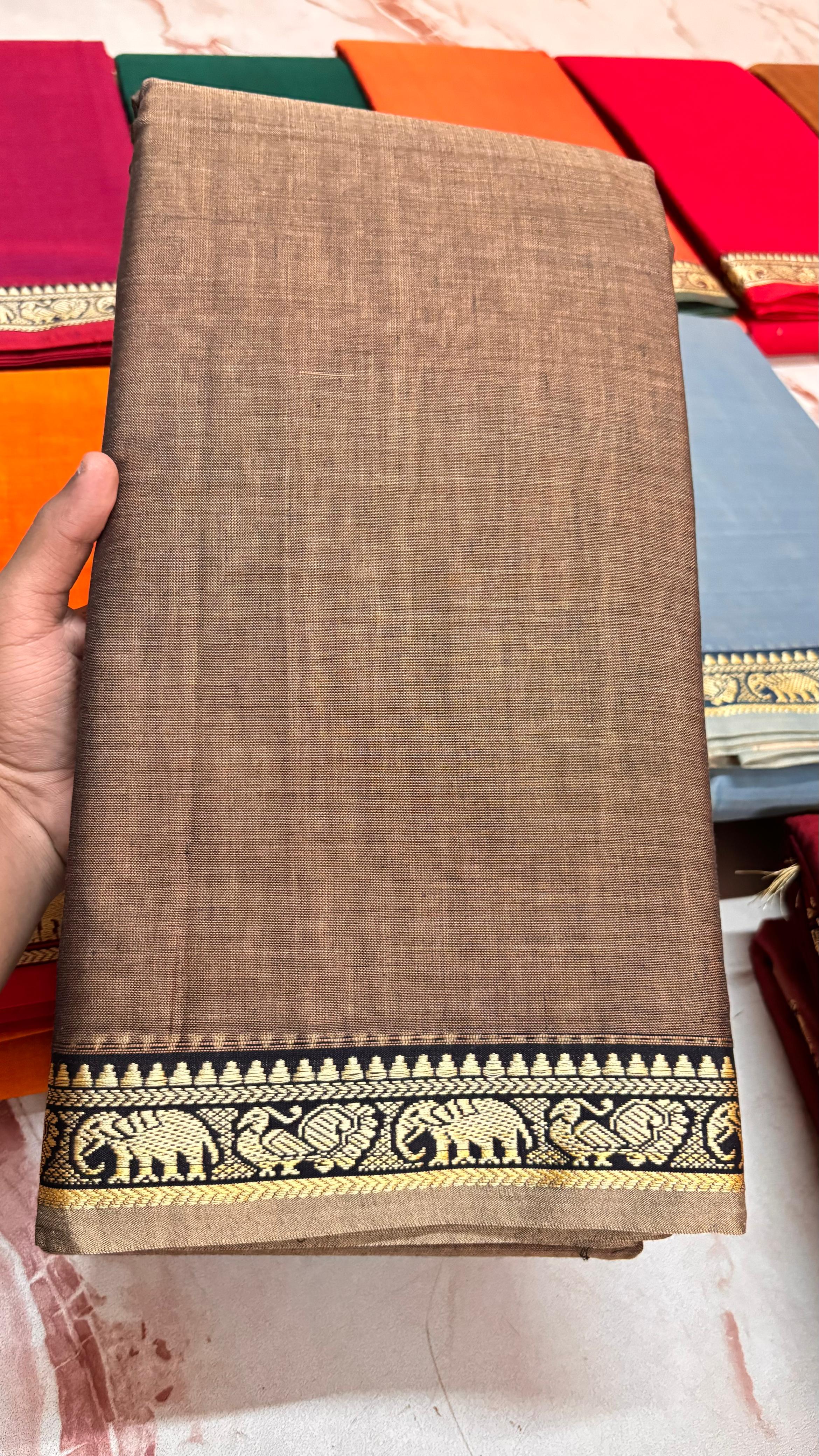 Narayanpeta Mercerised Cotton elephant small boarder saree