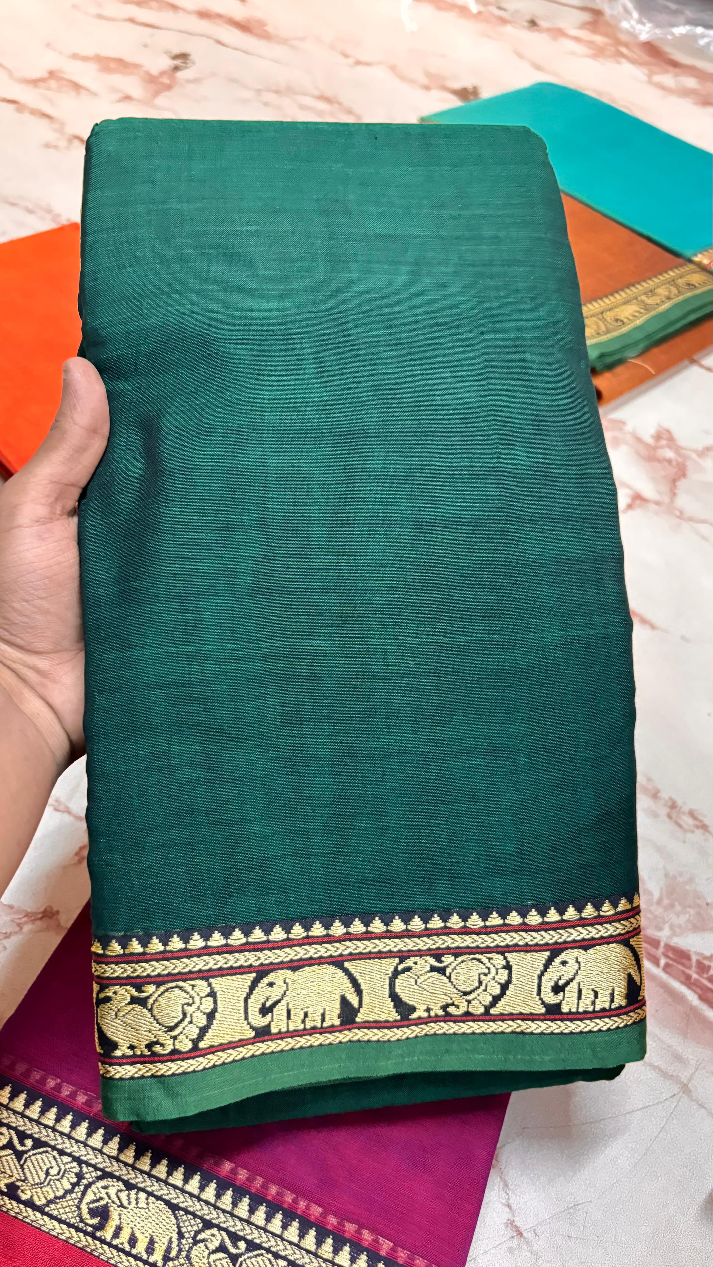 Narayanpeta Mercerised Cotton elephant small boarder saree