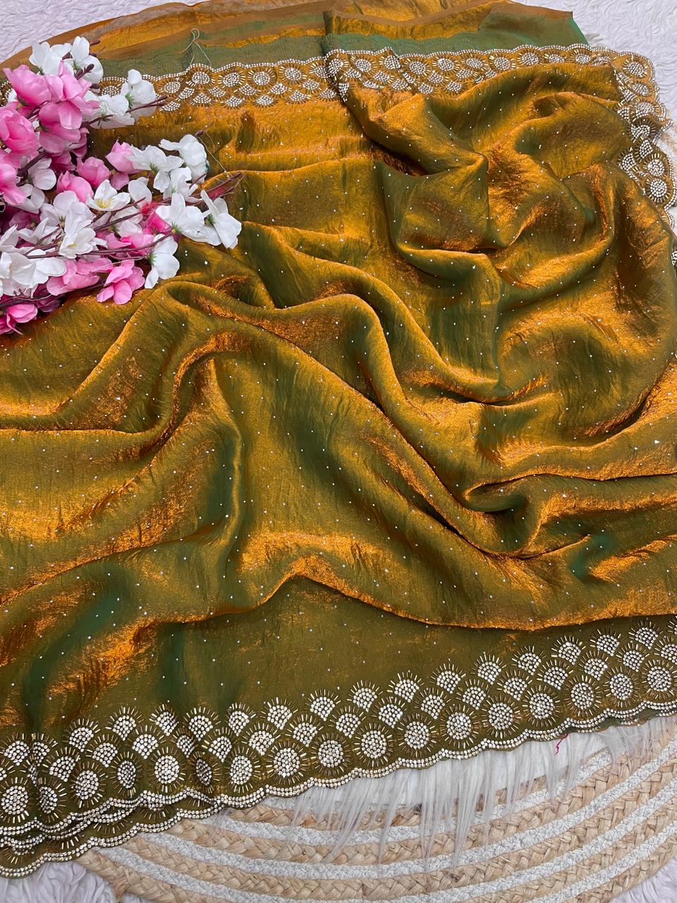 Space Silk diamond work saree