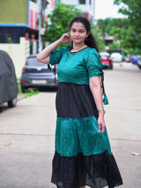 Vichitra silk fabric black and teal stylish maxi frock