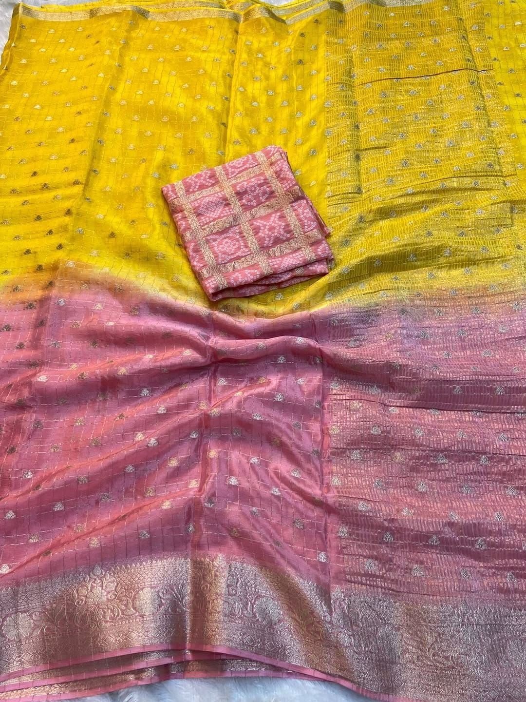 Pure Viscose Chinnon Saree with bandini Blouse