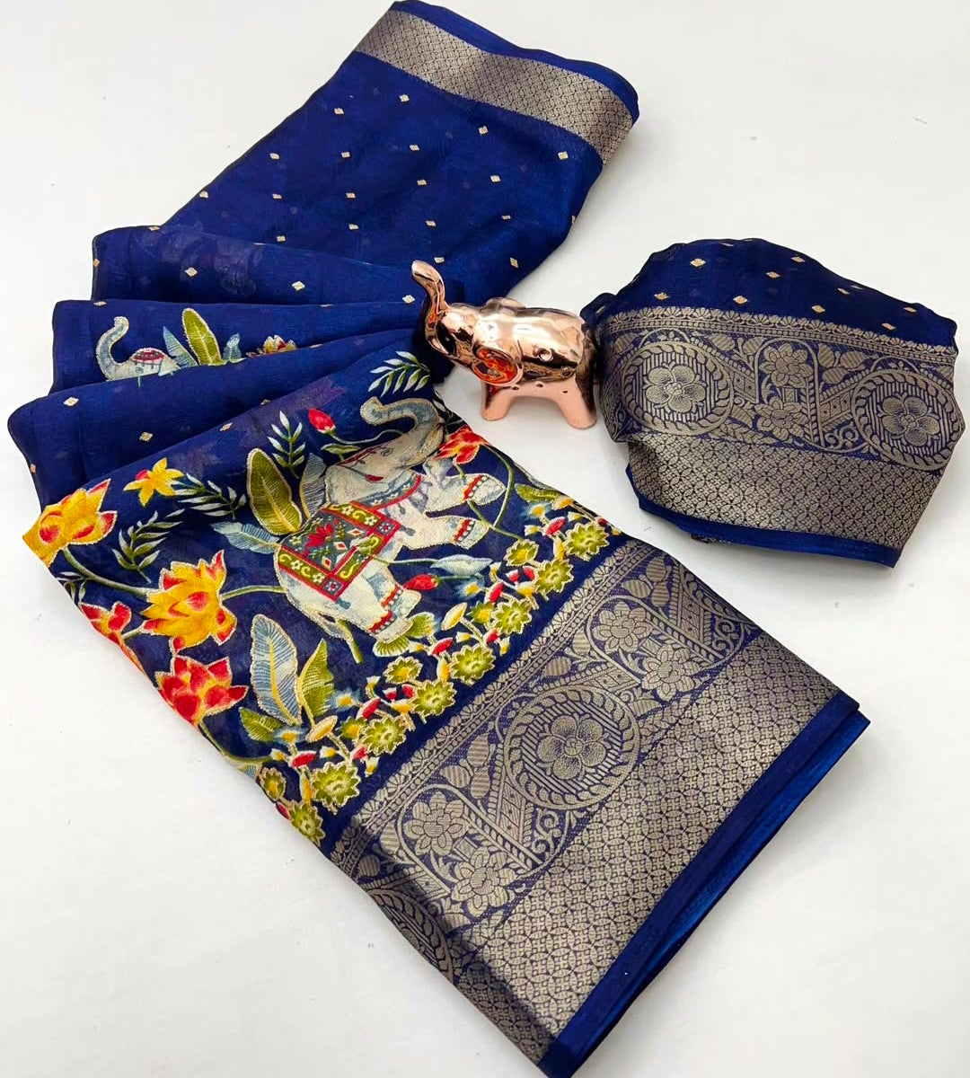Marshmallow elephant zari weaving saree