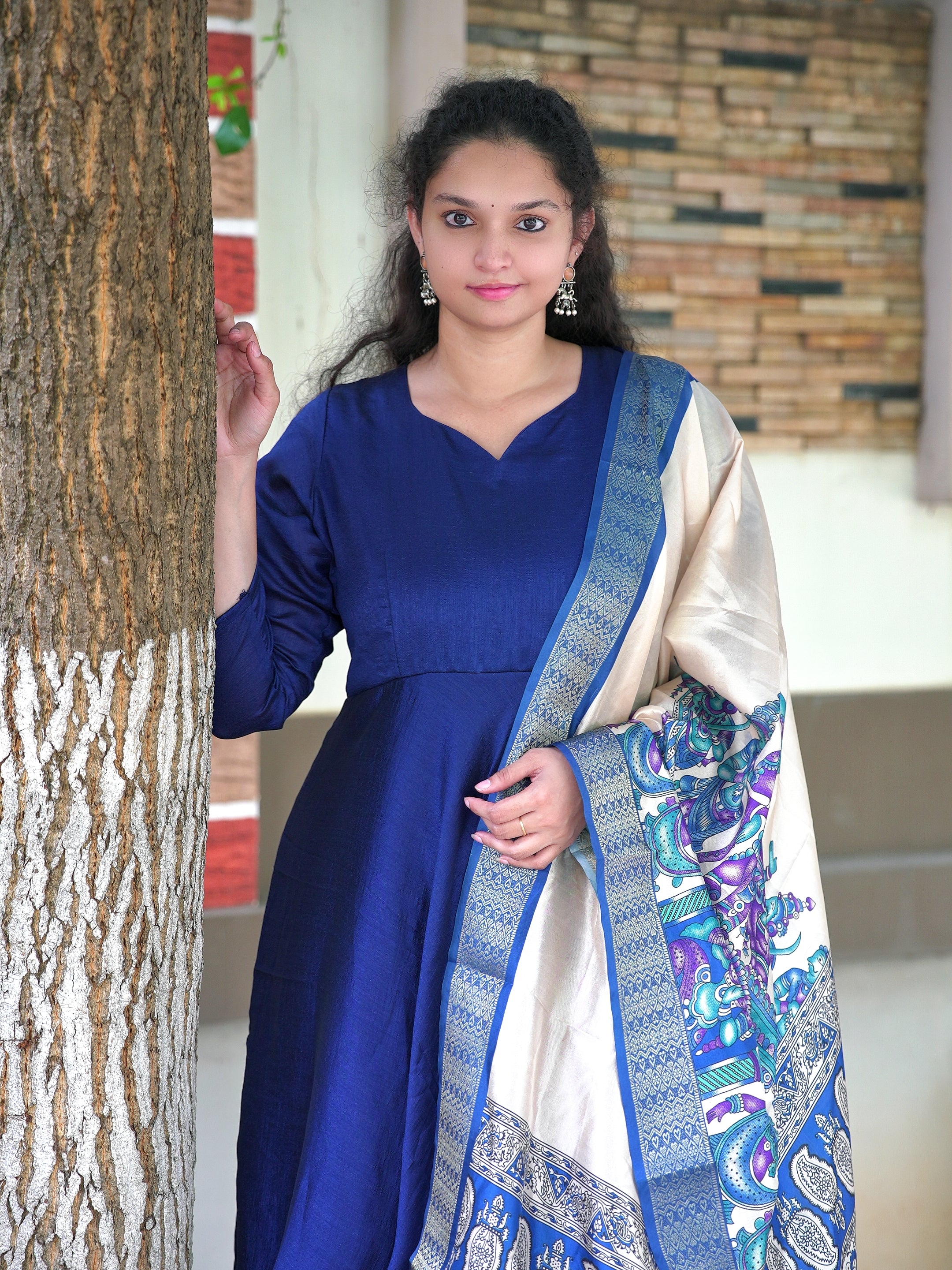 Vichitra silk kalamkari dupatta set