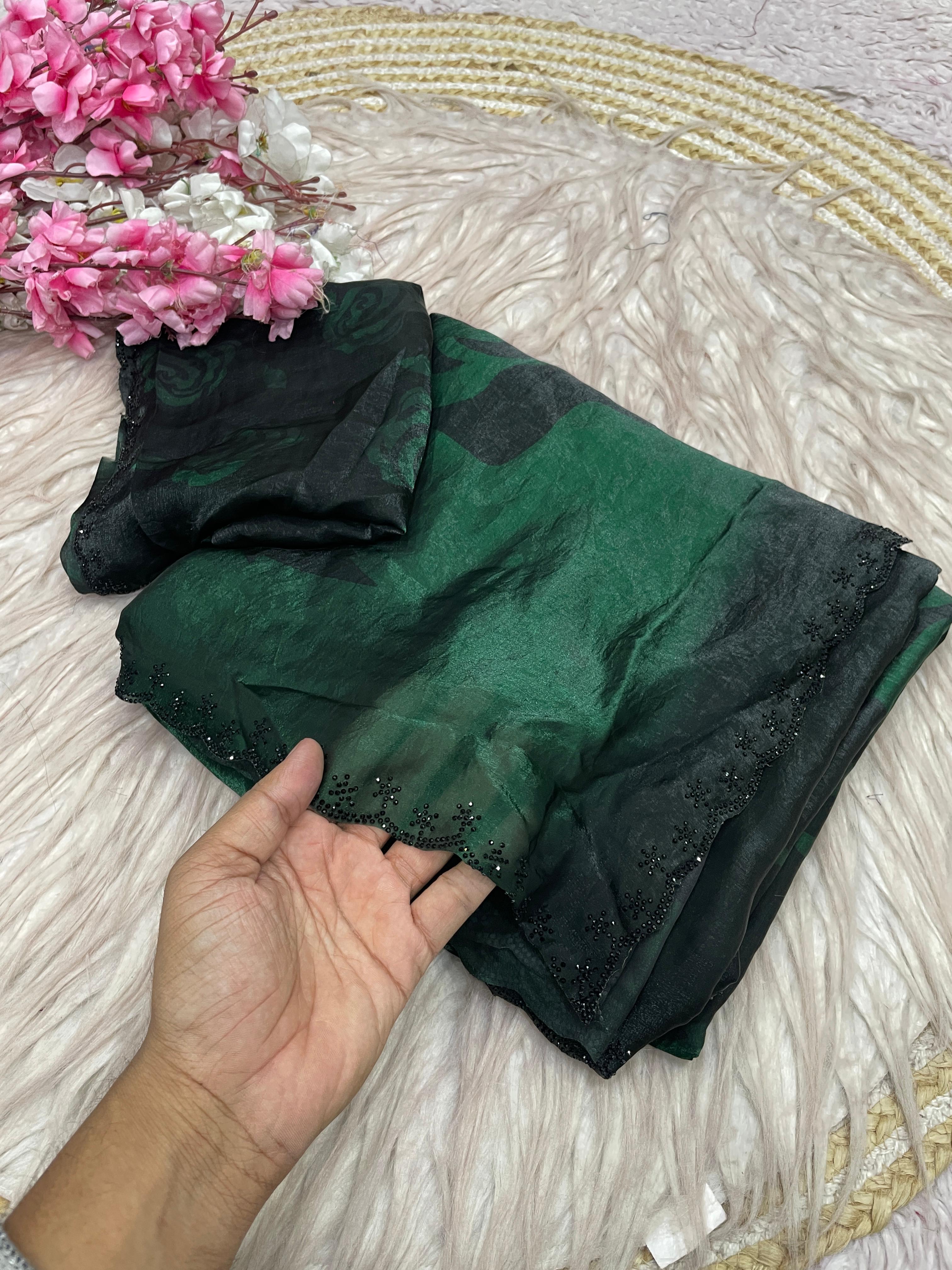 Space silk digital print with jarkhan work partywear saree