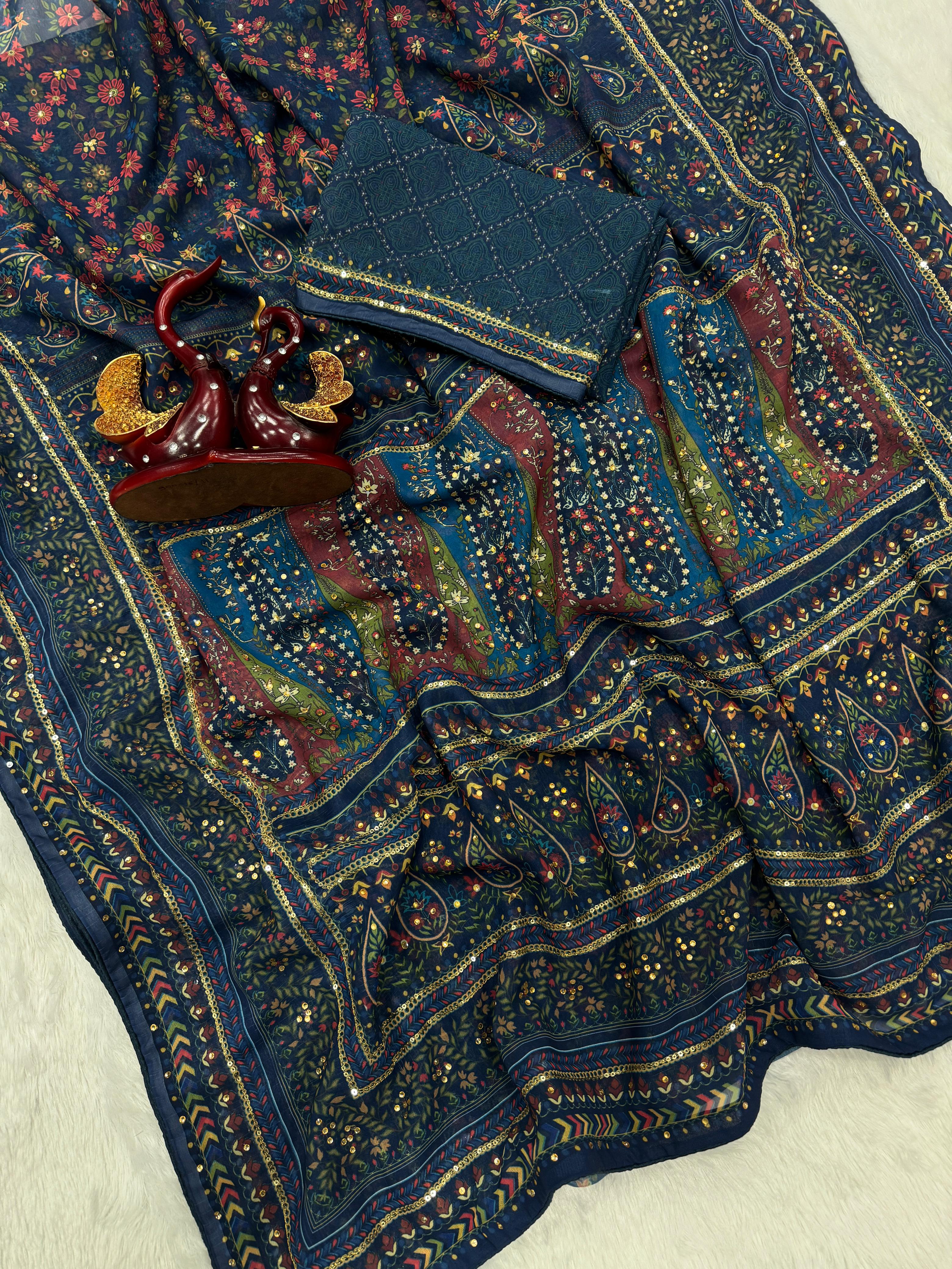 Masakkali georgette ajrak saree