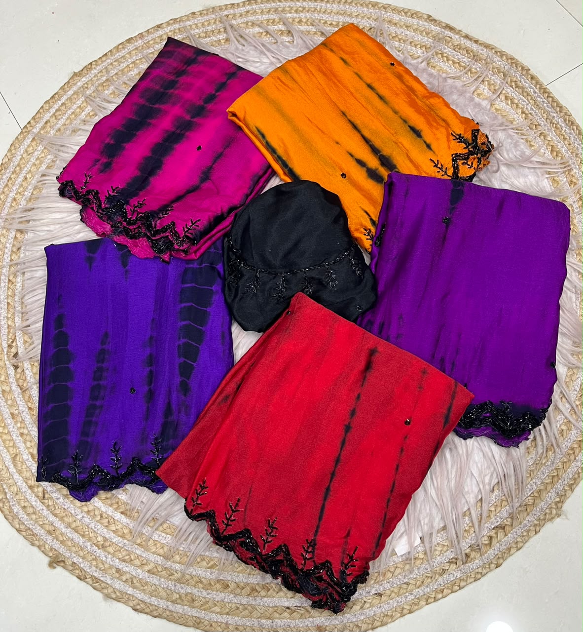 Tie and dye pure chinnon handwork saree