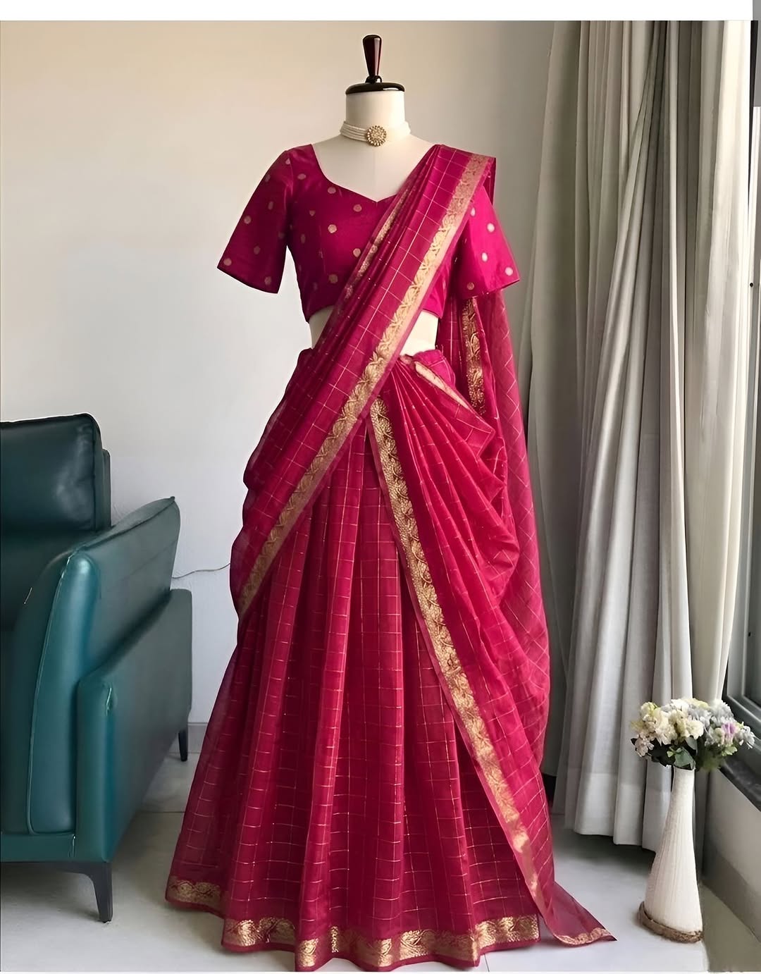 Vintage chex Half saree