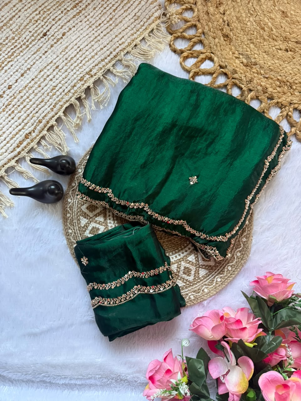 Space silk original handwork gold beads saree