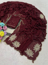 Soft rangoli crush lotus handwork saree