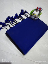 Plain khadi cotton saree with tassels