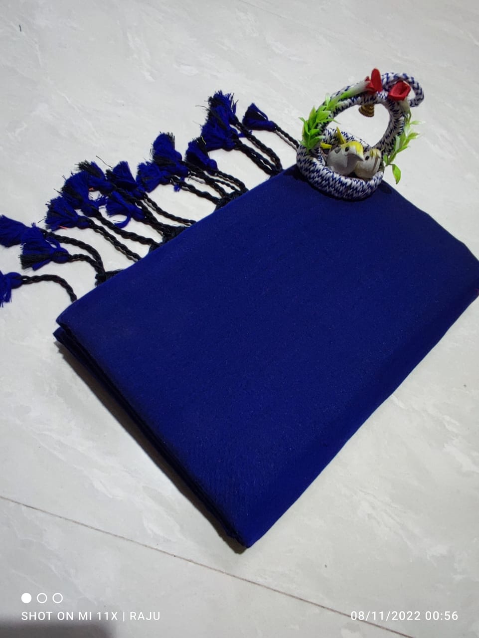 Plain khadi cotton saree with tassels