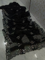 Fancy handwork mirrors and beads work georgette saree