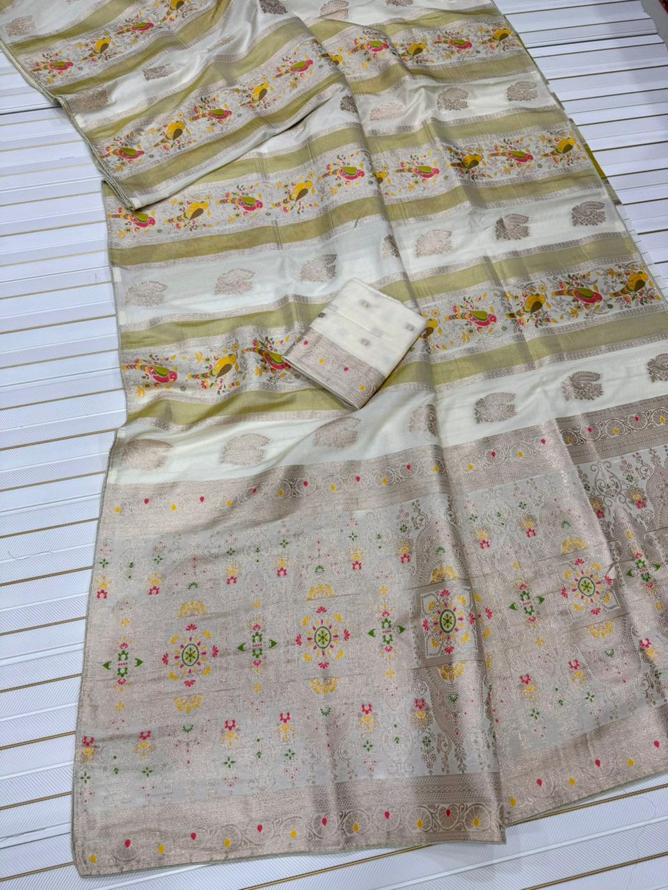 Kaddi georgette tissue meenakari saree