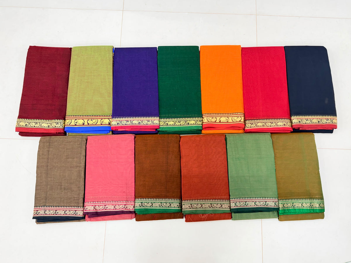 Narayanpeta Mercerised Cotton elephant small boarder saree