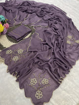 Soft crush rangoli floral katli handwork saree