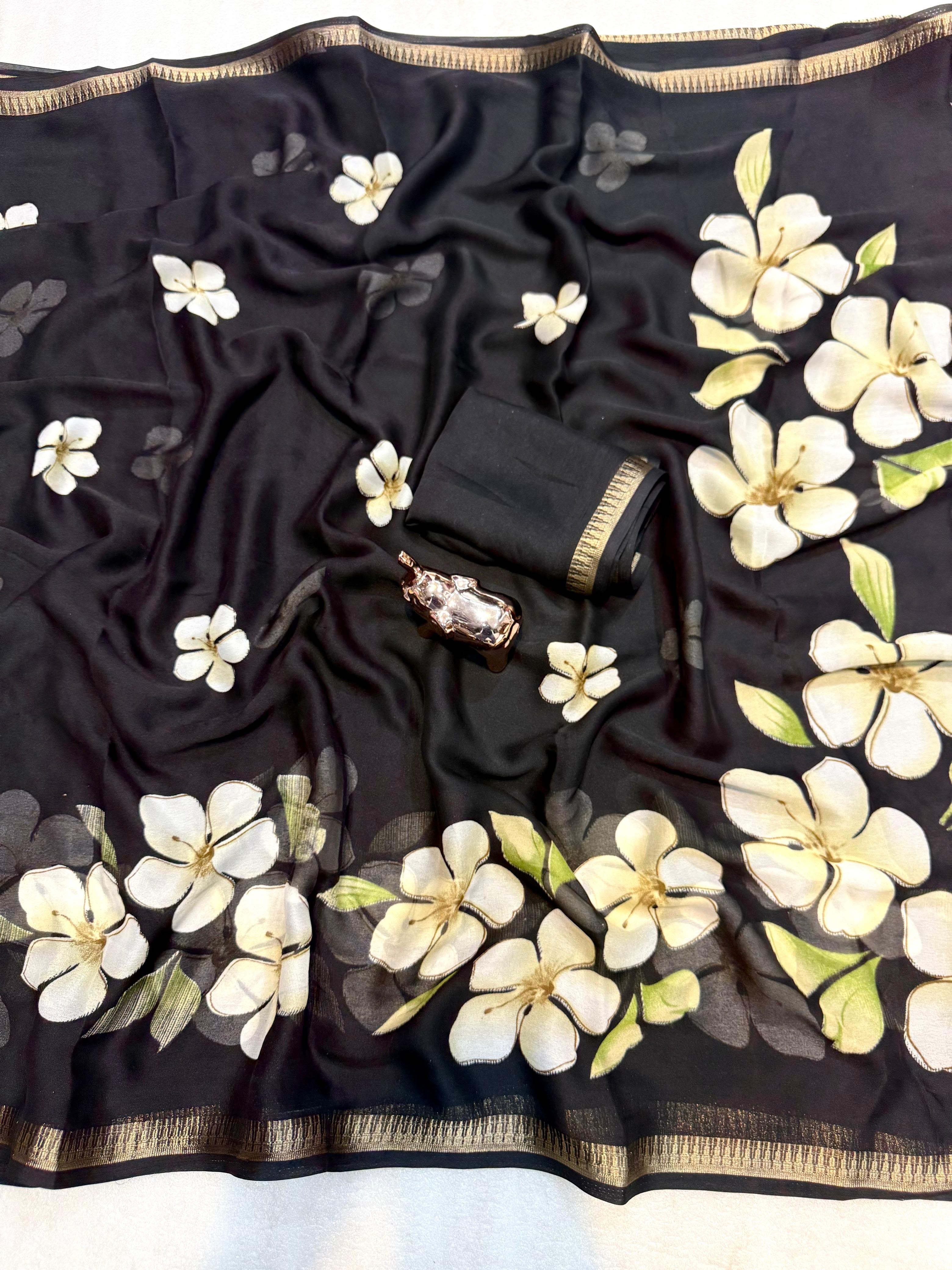 Soft marshmallow georgette floral saree