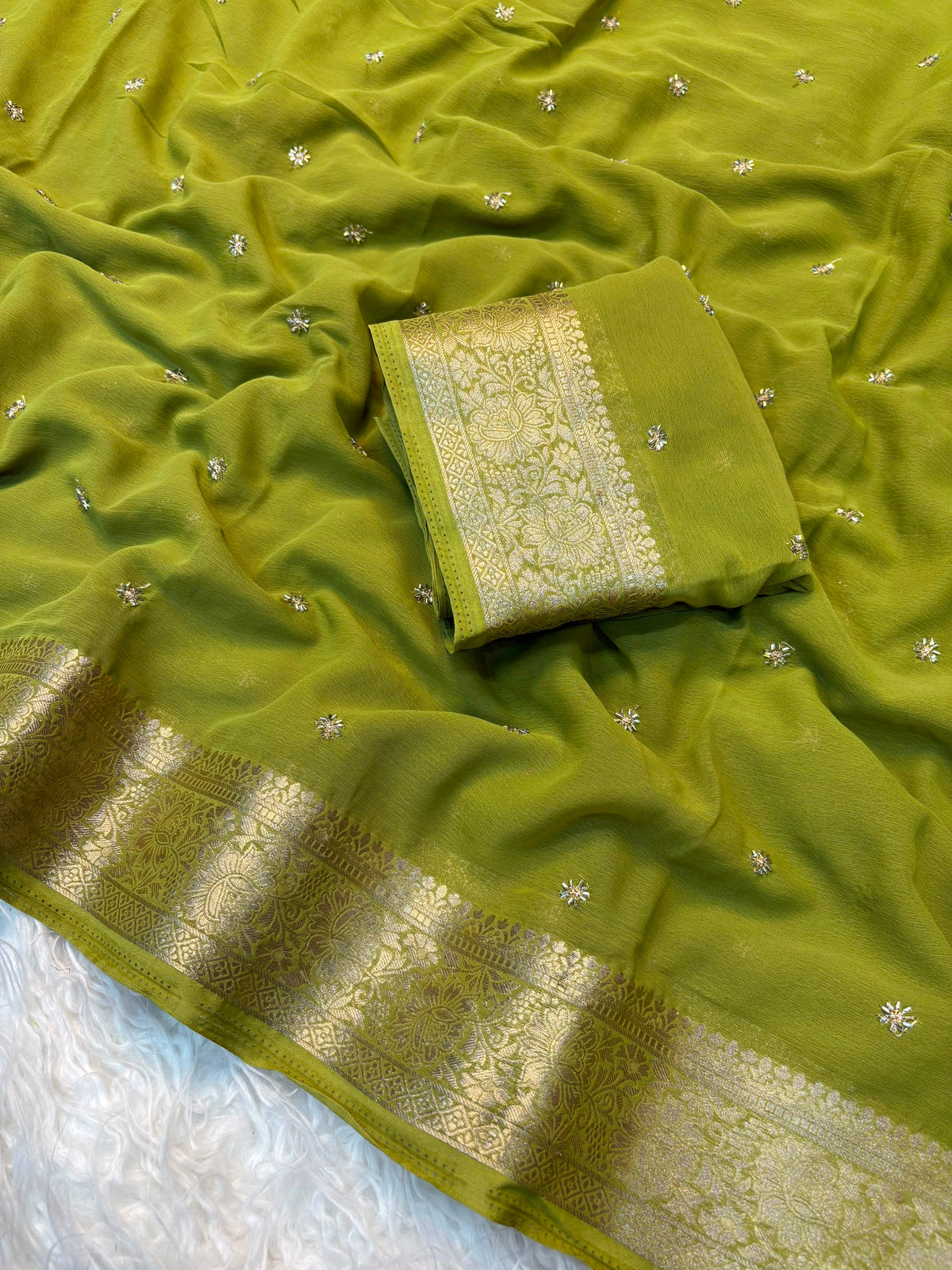 Pure chiffon saree with beads buttis