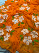 Chiffon handpaint kardhana work saree