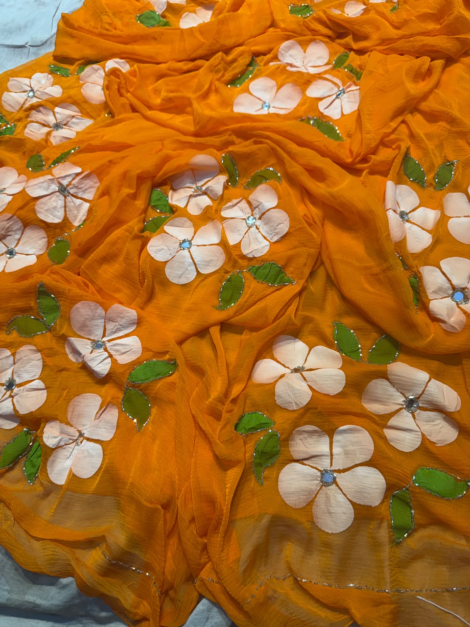 Chiffon handpaint kardhana work saree