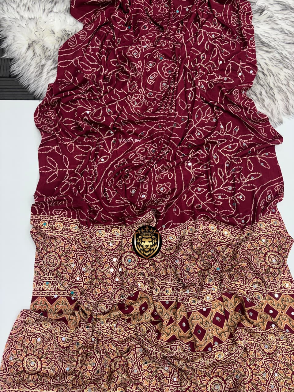 Ajrak Satin design mirror saree