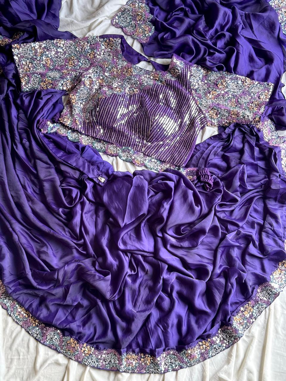 Premium ultra violet desinger one minute saree