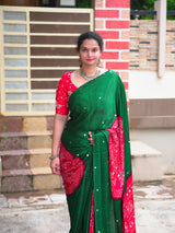 Ajrak bandini print semi modal crepe silk saree