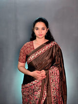 Ajrak Print crepe mix silk saree