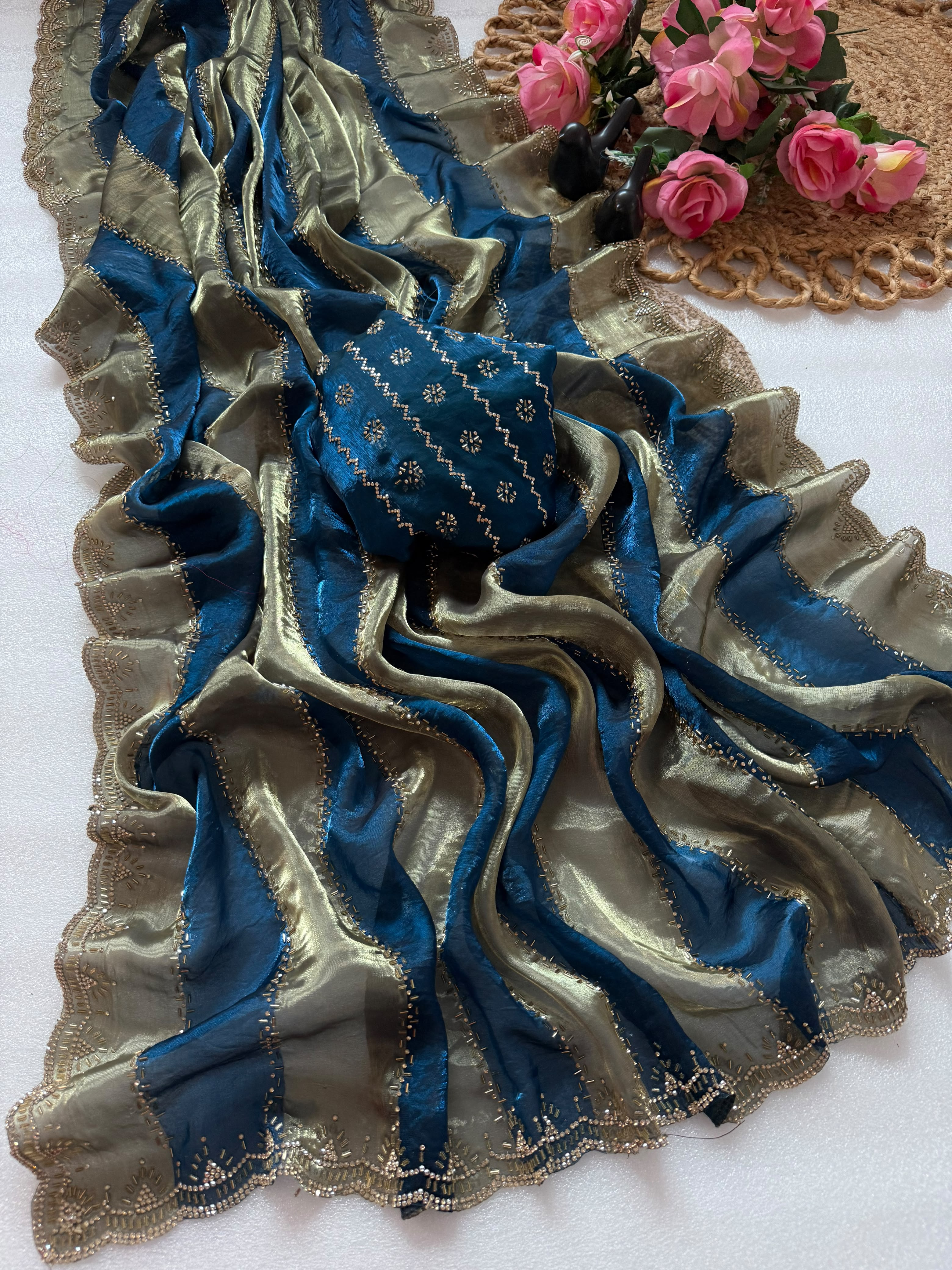 Space silk jharkan work sarees for party wear