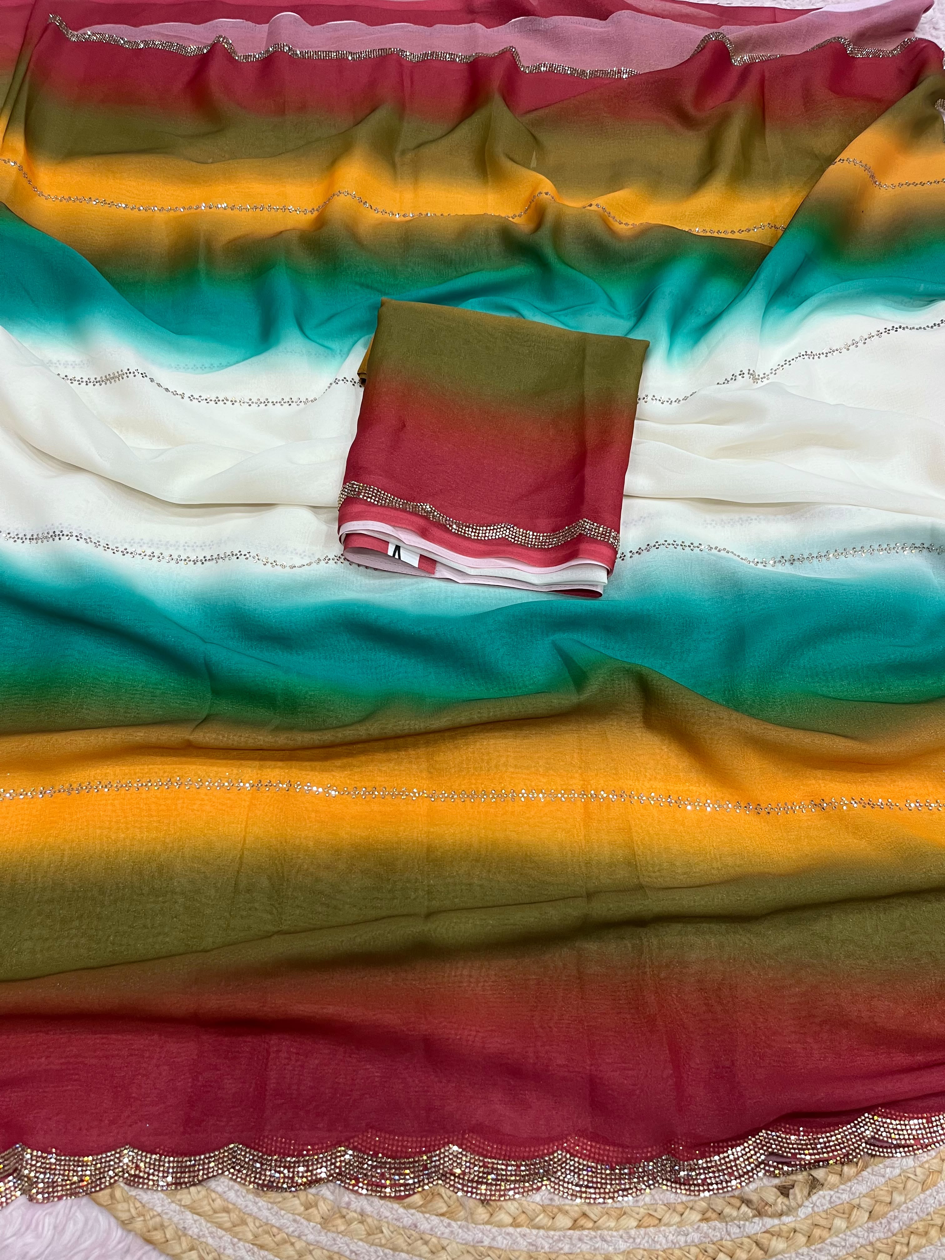 Multi shade party wear saree