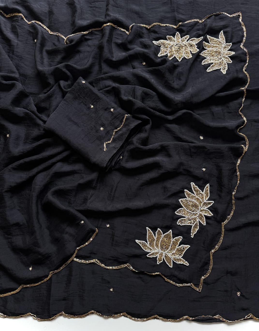 Soft rangoli crush lotus handwork saree