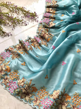 Tissue embroidery premium saree