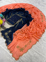 Rangoli crushed dual shade hand work saree