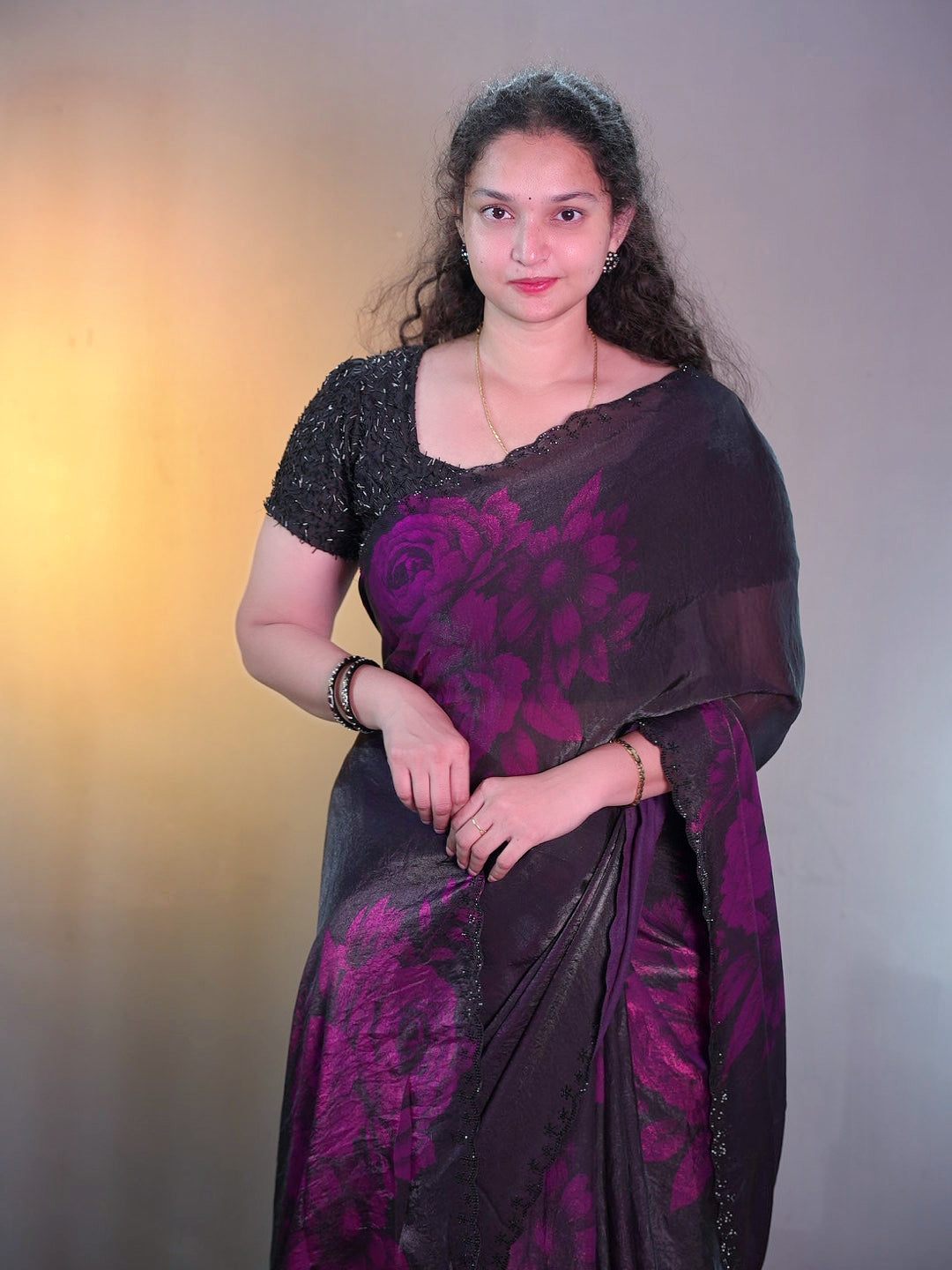 Space silk digital print with jarkhan work partywear saree