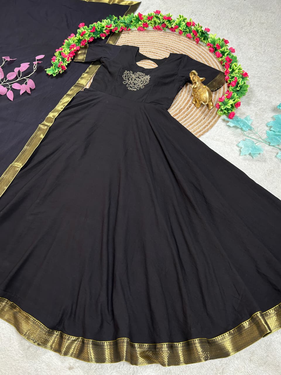 Mul cotton kolam design traditional Mangalagiri style anarkali set