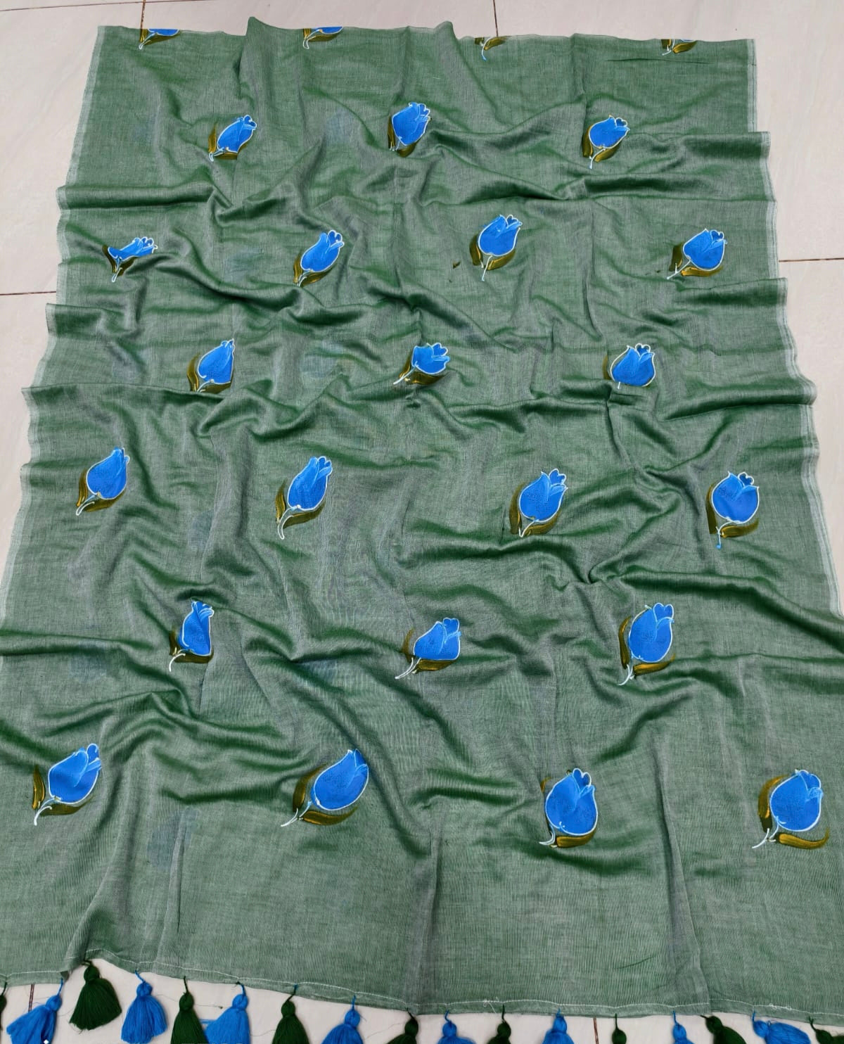 Mul cotton Tulip hand painted saree