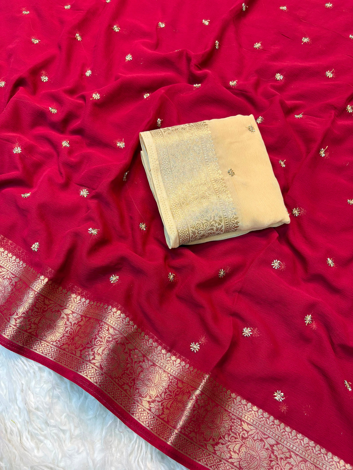 Pure chiffon saree with beads buttis