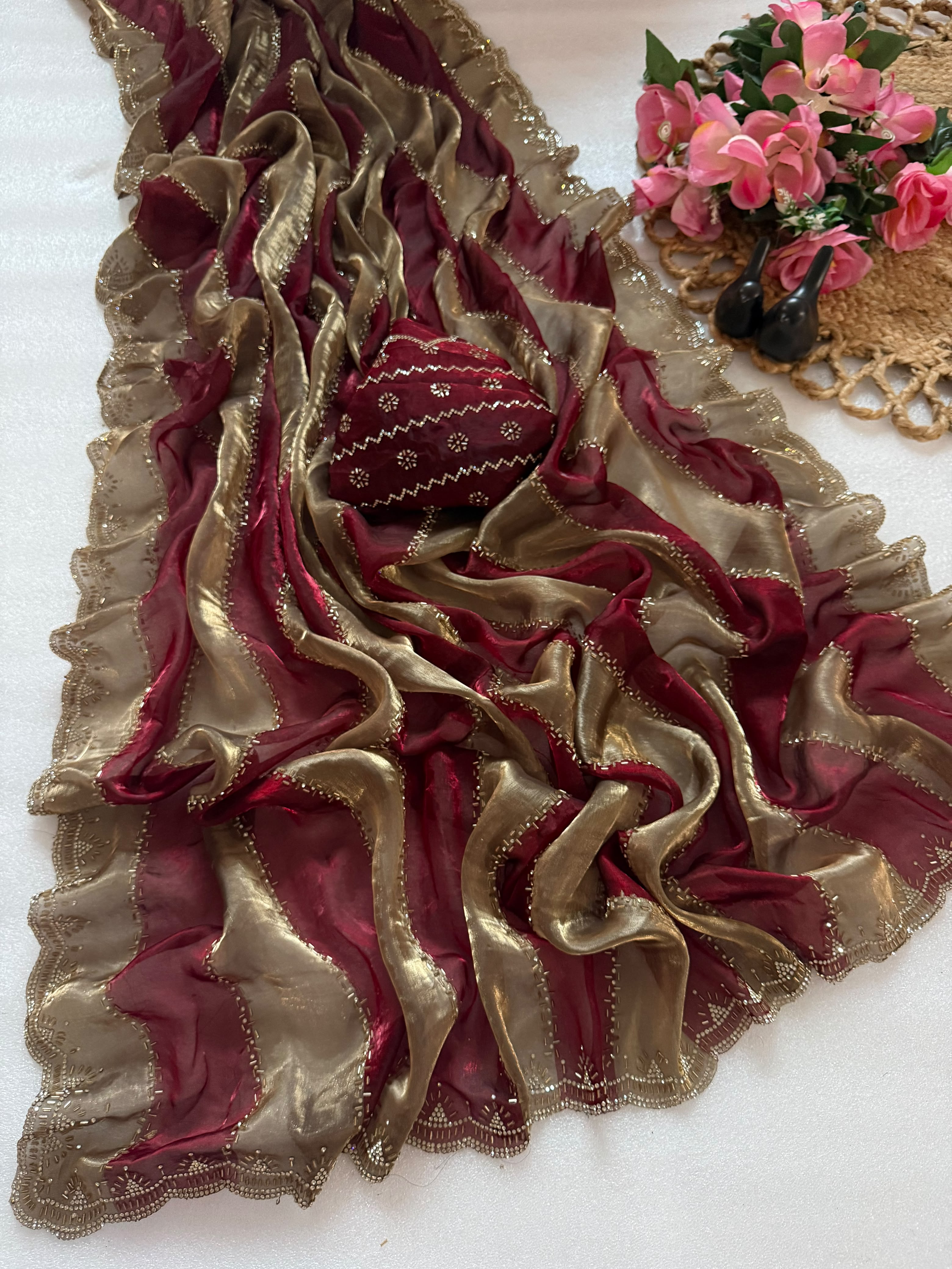 Space silk jharkan work sarees for party wear