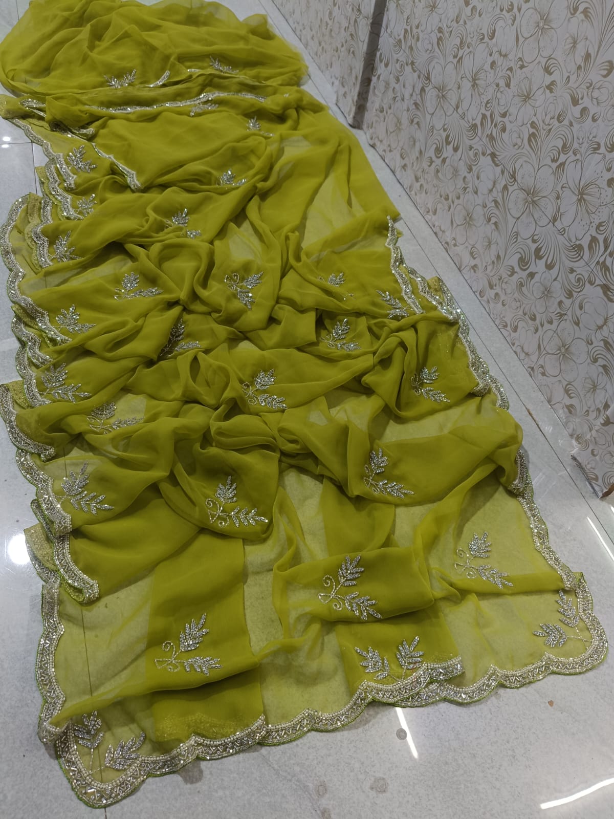 Pure royal georgette handwork saree