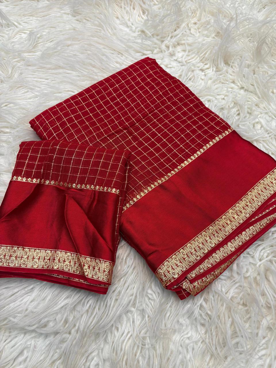 Viscose georgette vintage checks saree