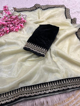 Soft Tissue Net Saree with Velvet blouse