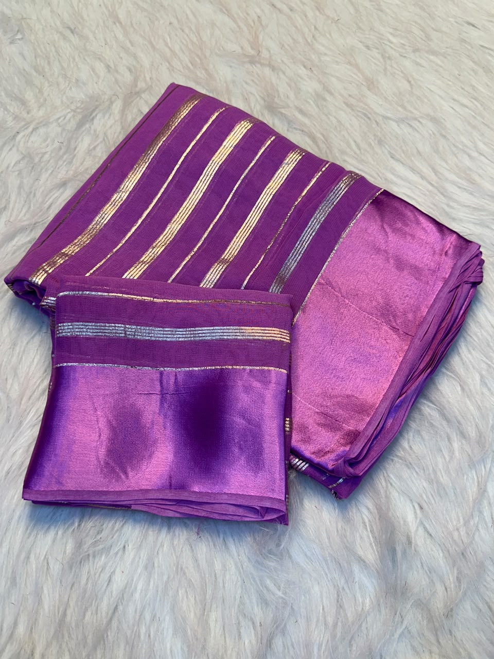 Viscose georgette light weight sarees with satin patta