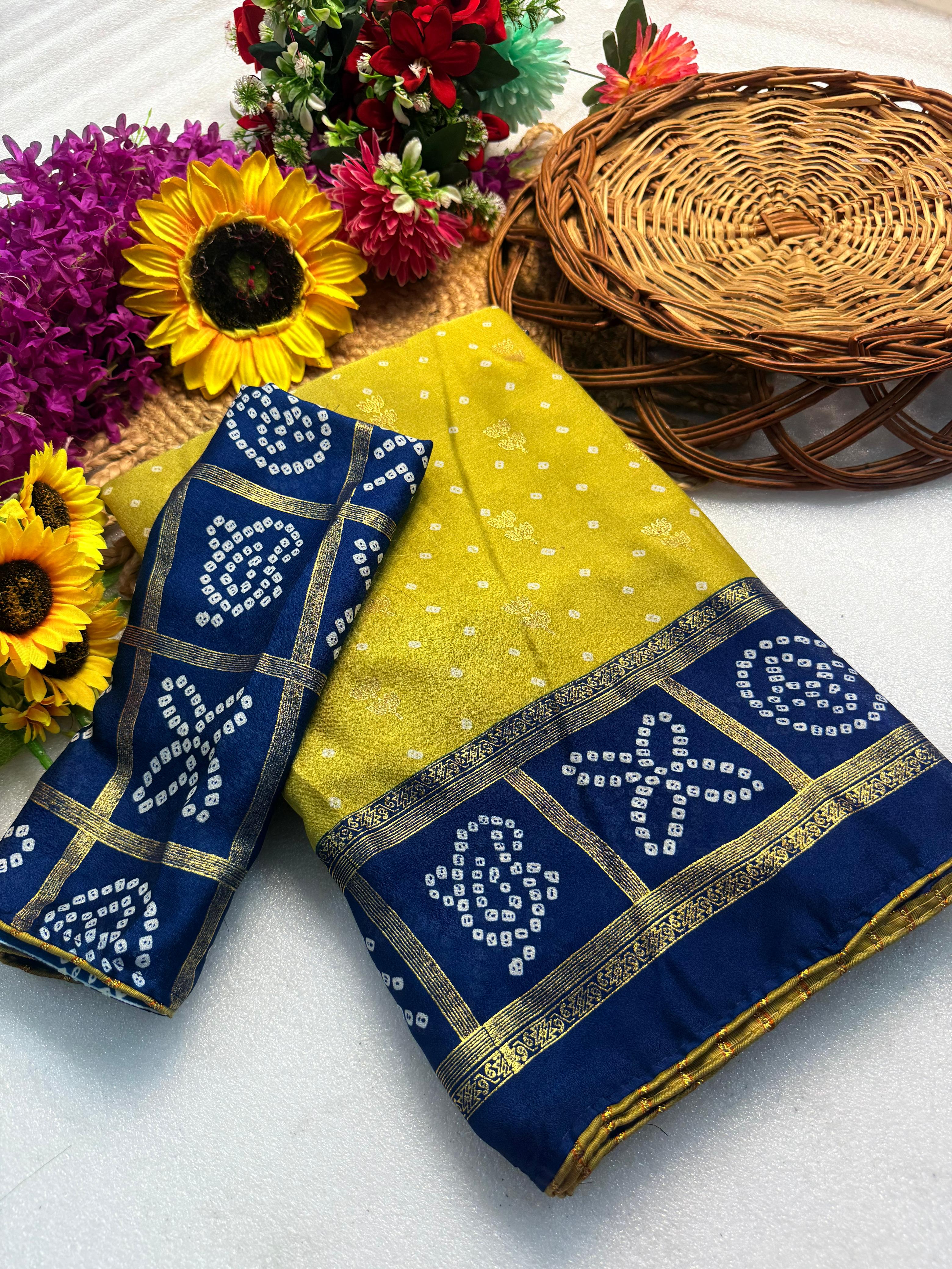 Moss Georgette Bandej Saree
