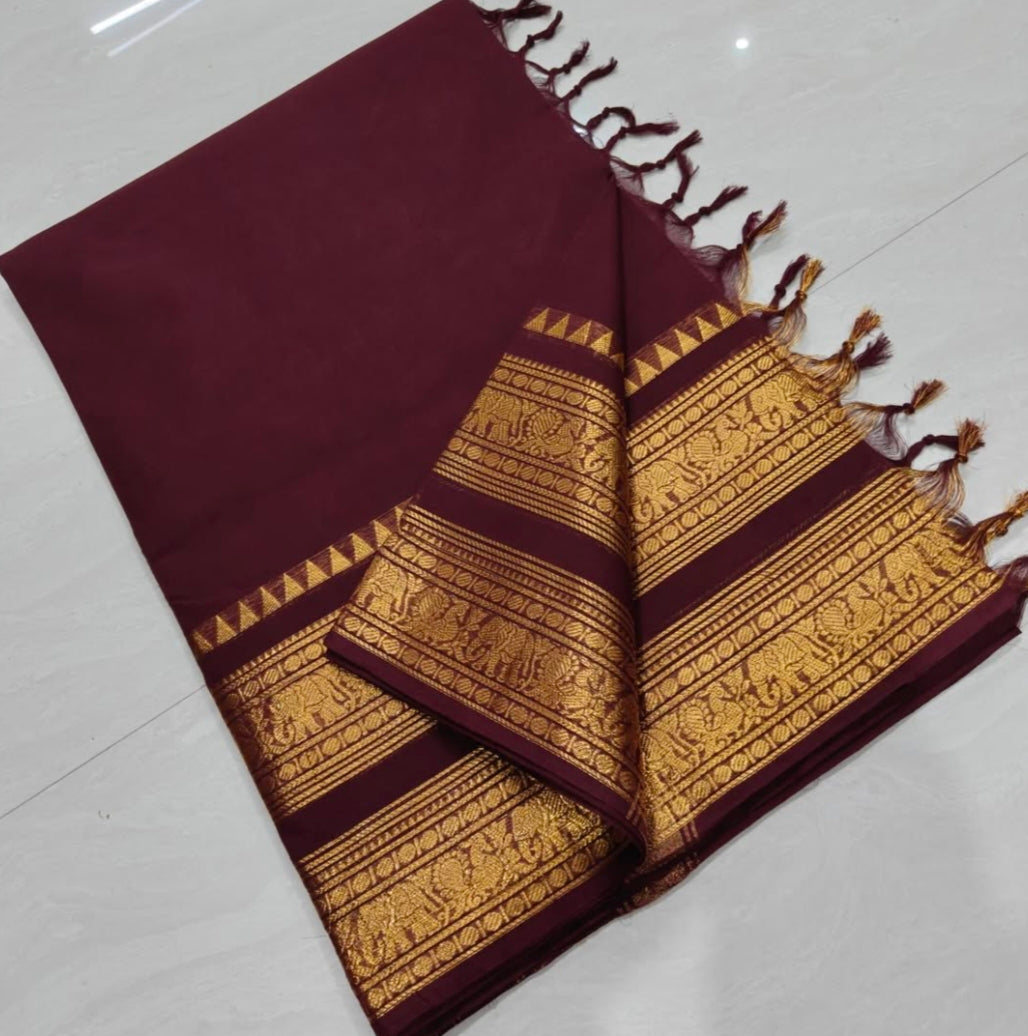 Chettinadu Pure Cotton kanchi zari Saree