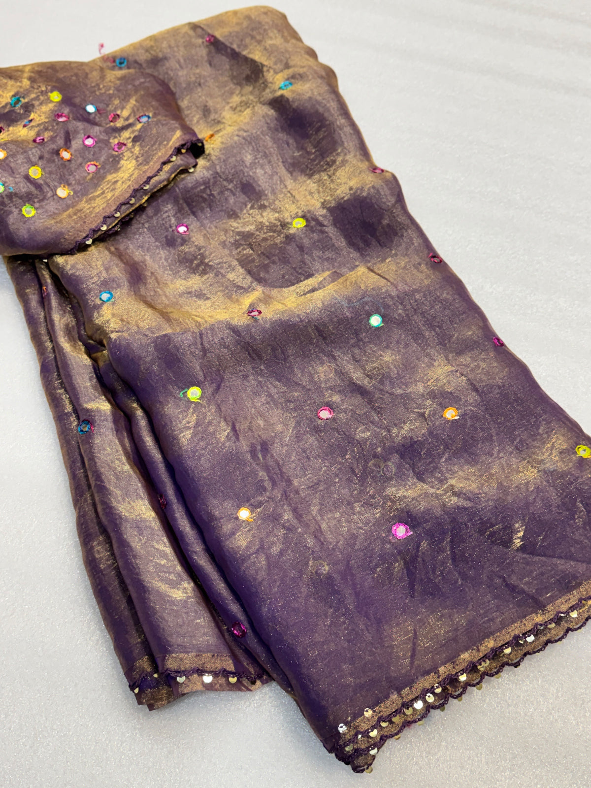 Moss space silk arco mirror work saree