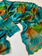 Soft pure rangoli crush abstract handwork saree