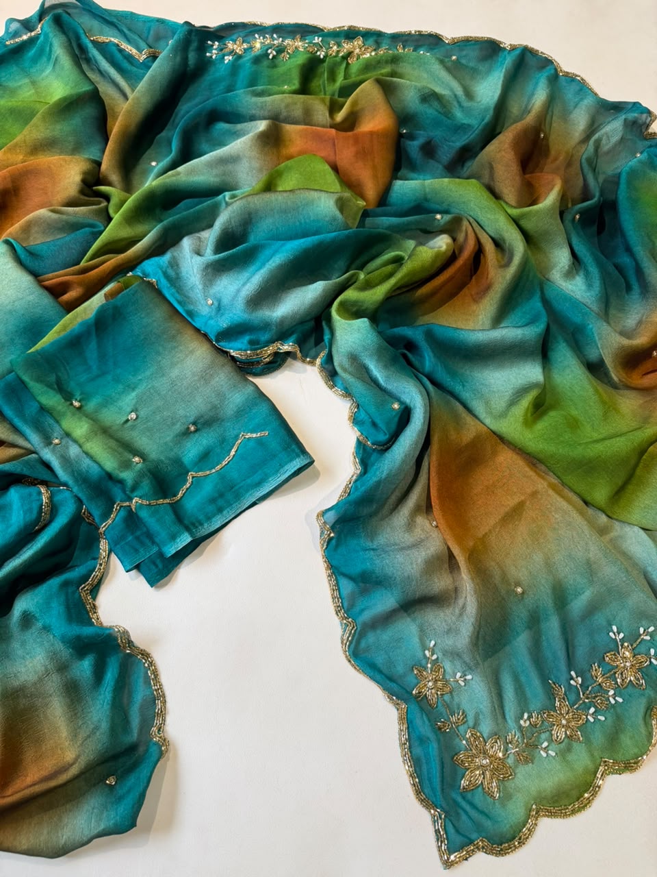 Soft pure rangoli crush abstract handwork saree